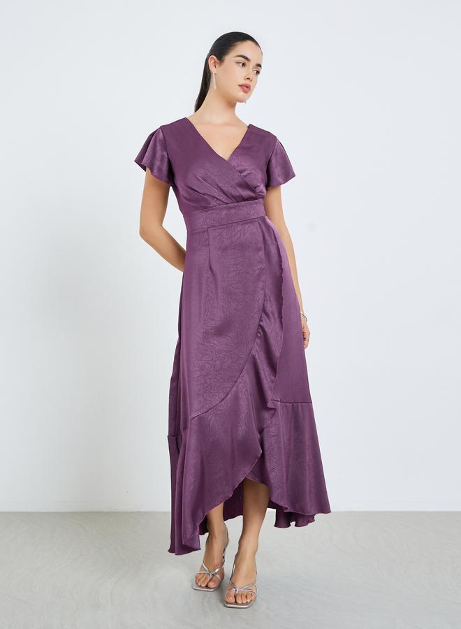 Styli Women Purple Ruffled Hem Wrap Maxi Dress - Image 2